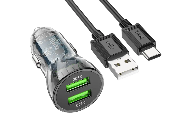 Автомобильное зарядное устройство Hoco Type-C Cable Transparent Discovery Edition Dual Port Z47 QC 3A Black (11870374) - фото 2