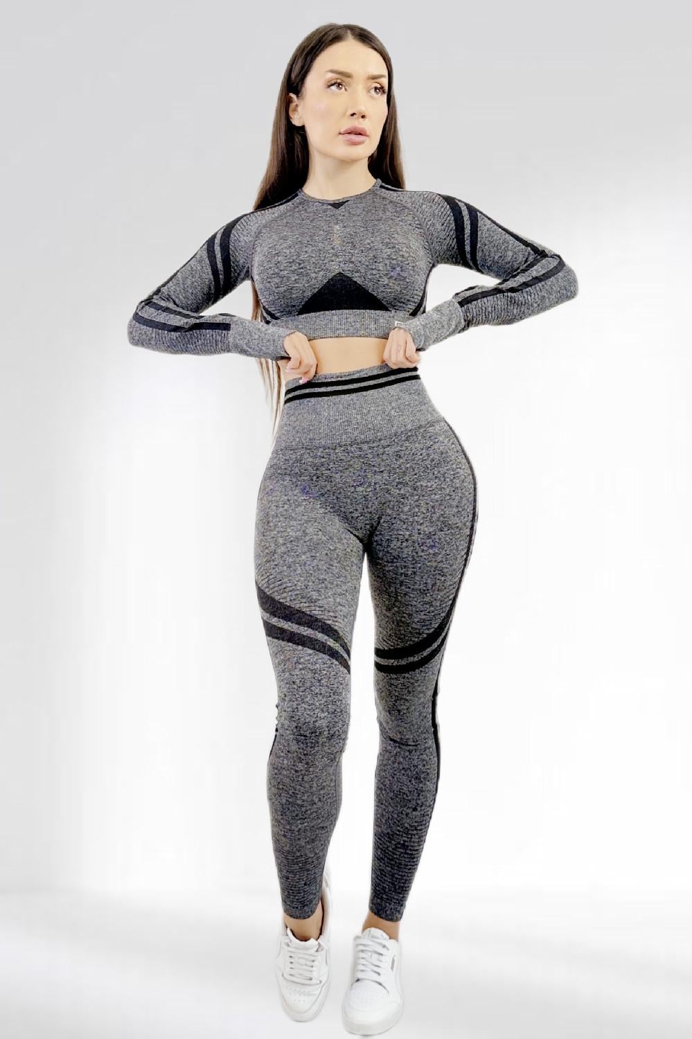 Костюм для фитнеса женский LILAFIT лосины пуш-ап/топ L Серый (LFS000102)