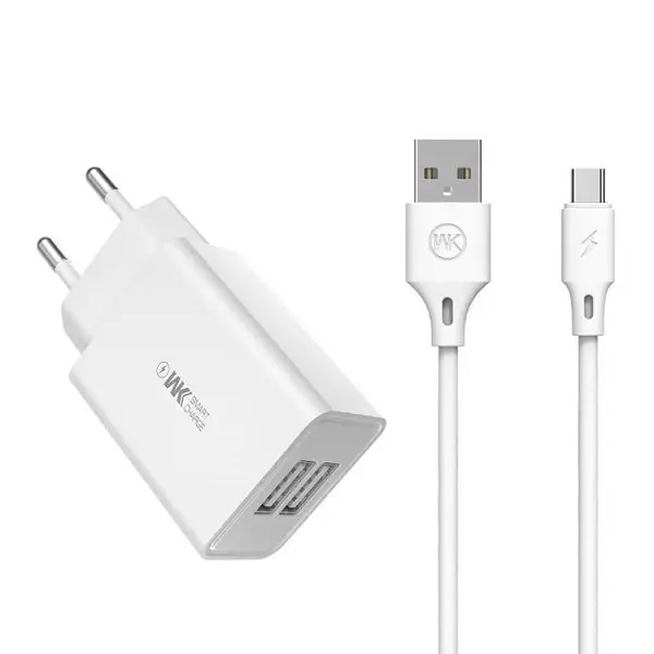 Зарядное устройство сетевое WK WP-U56a 2 USB 2 A с кабелем Type-C EU Белый (6941027611906)