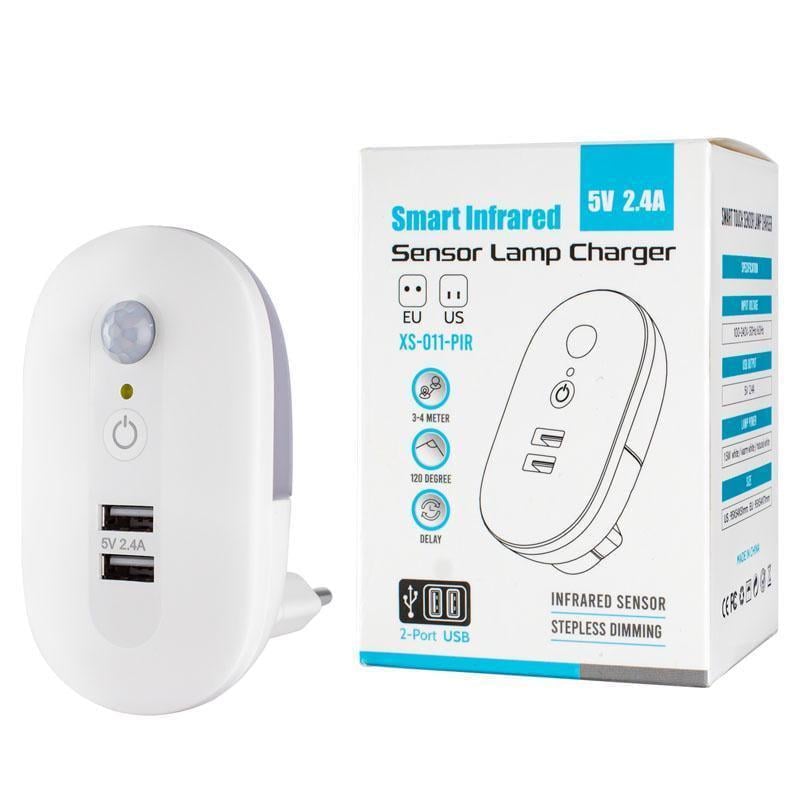 Лампа умная LED с датчиком движения 4-5 м 1,5w 120-140LM 100-240v 2xUSB 5v 2,4A (282186)