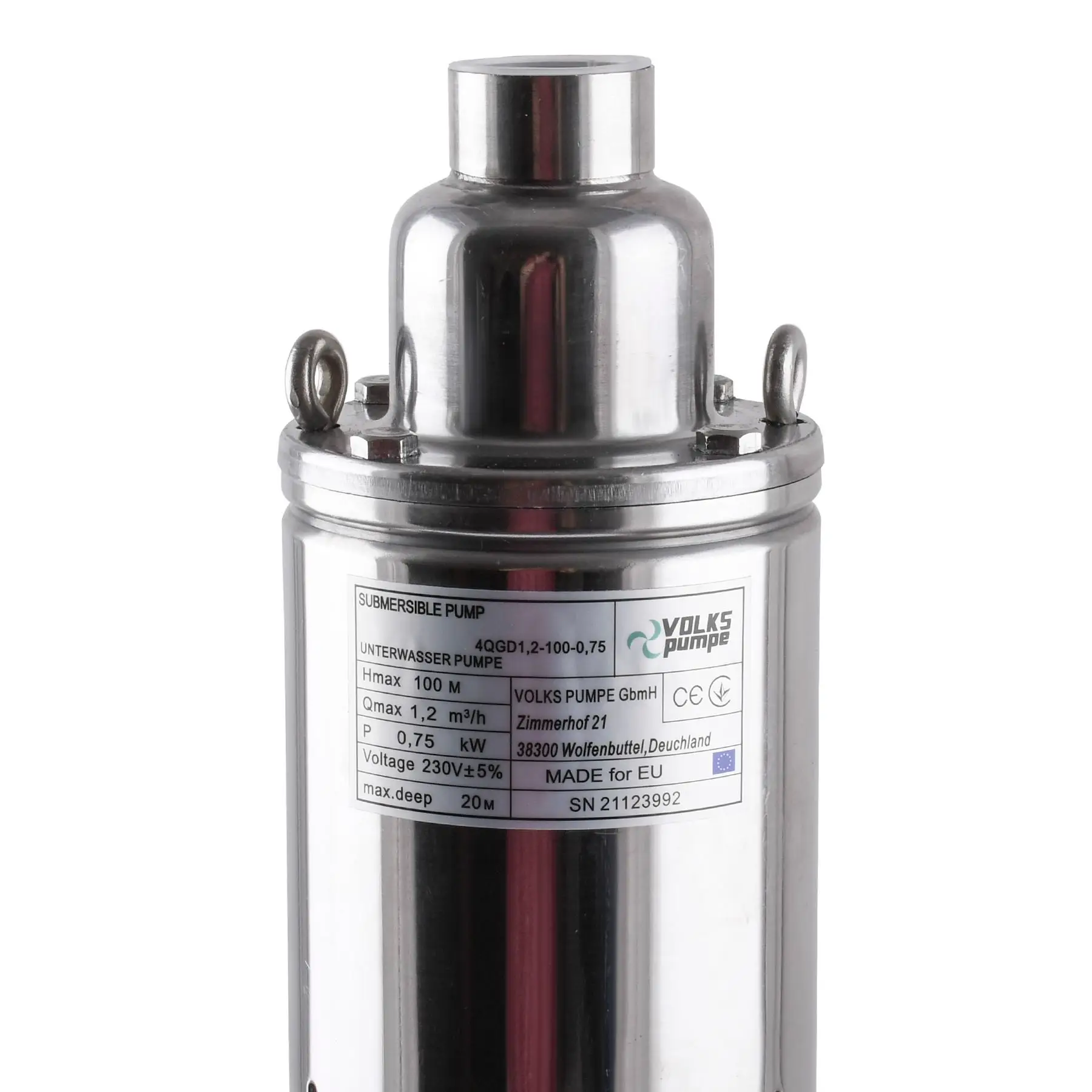 Свердловиний насос шнековий VOLKS pumpe 4QGD 1,2-100-0,75 4" з кабелем 15 м 0,75 кВт (24768422) - фото 3 Свердловиний насос шнековий VOLKS pumpe 4QGD 1,2-100-0,75 4" з кабелем 15 м 0,75 кВт (24768422) - фото 3