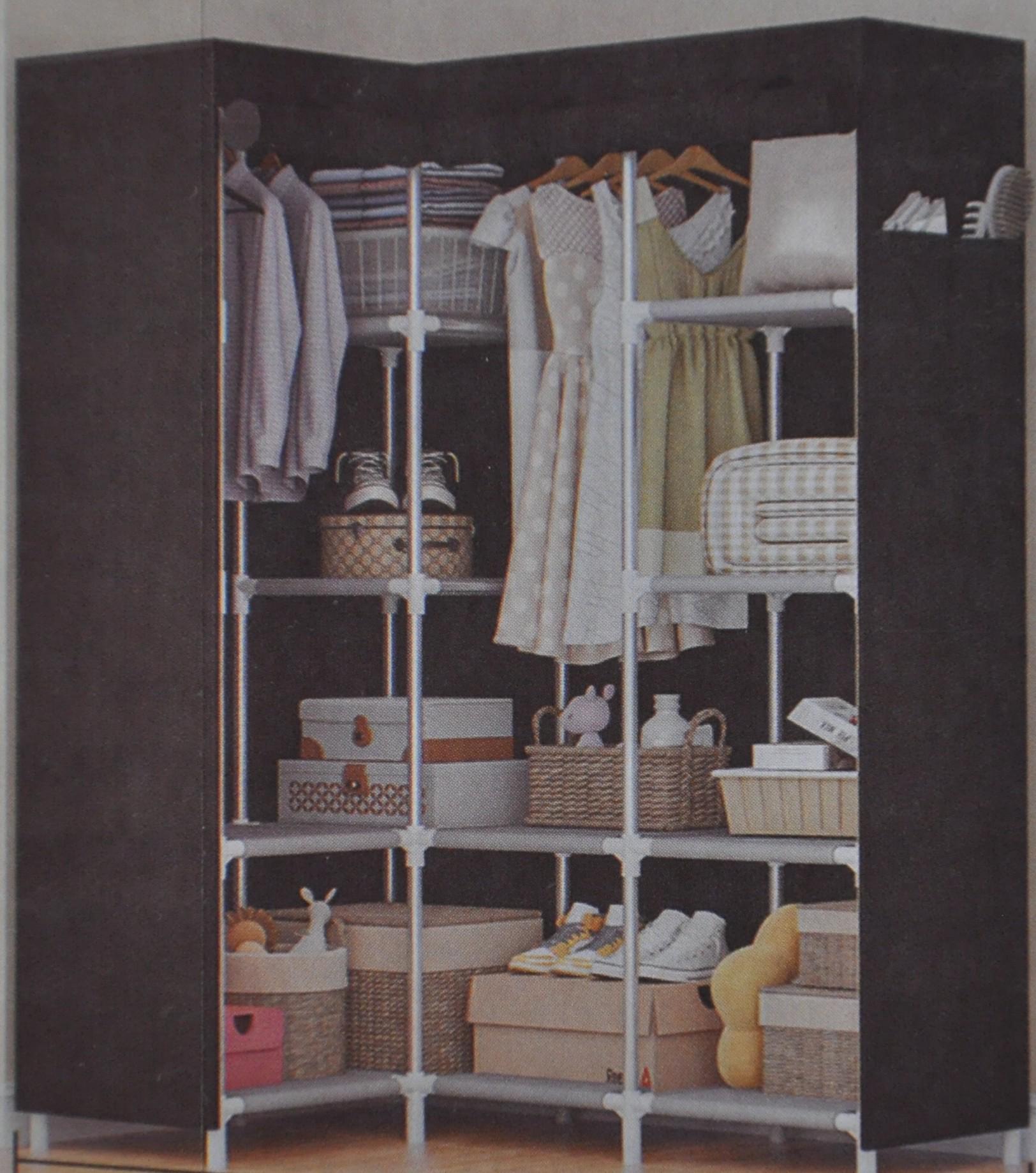 Тканевый шкаф угловой складной для одежды и обуви Черный