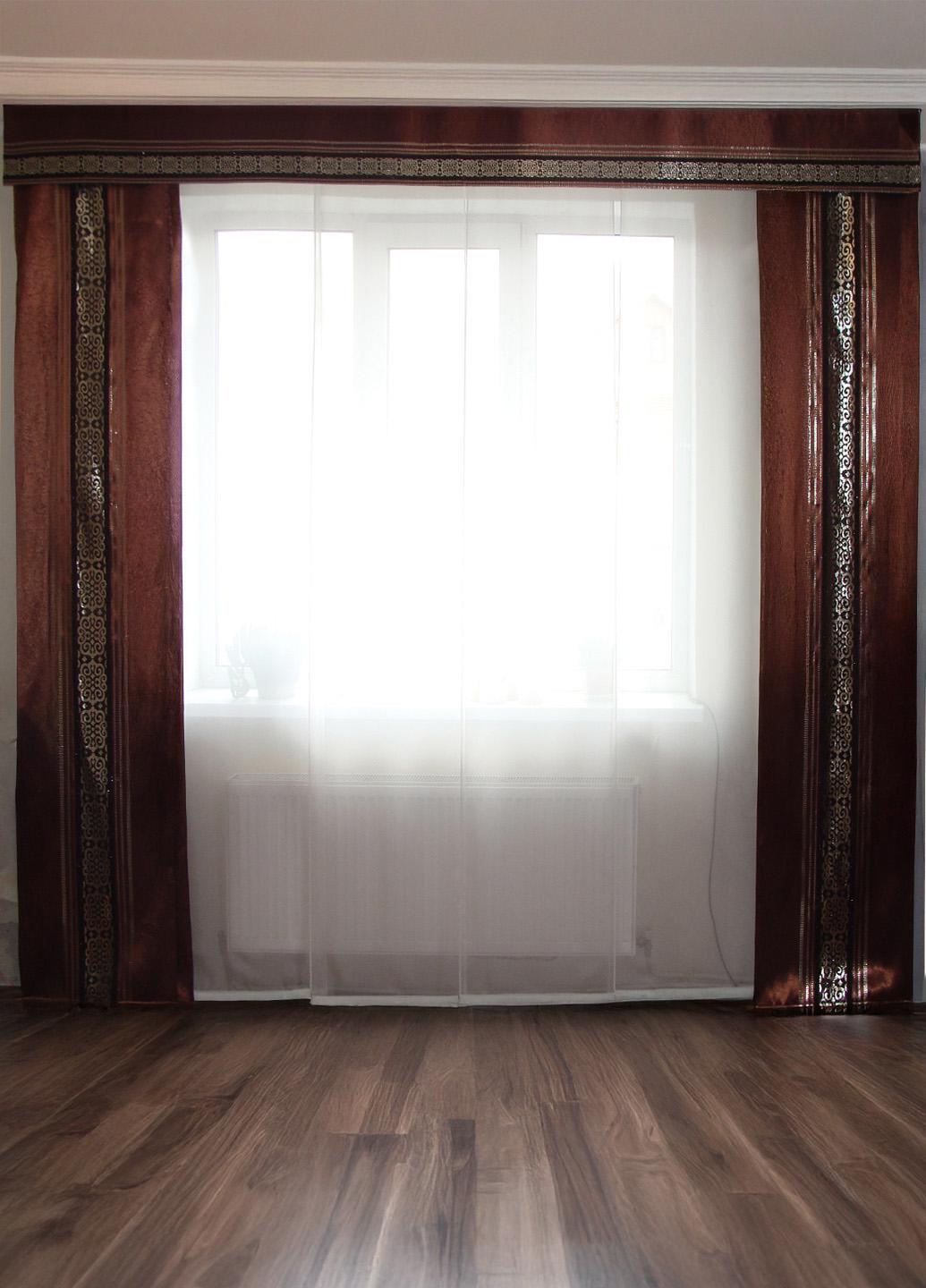 Комплект панельних штор і ламбрекен Firanka Ornament карниз 300 см Коричневий із золотистим (20_3т)