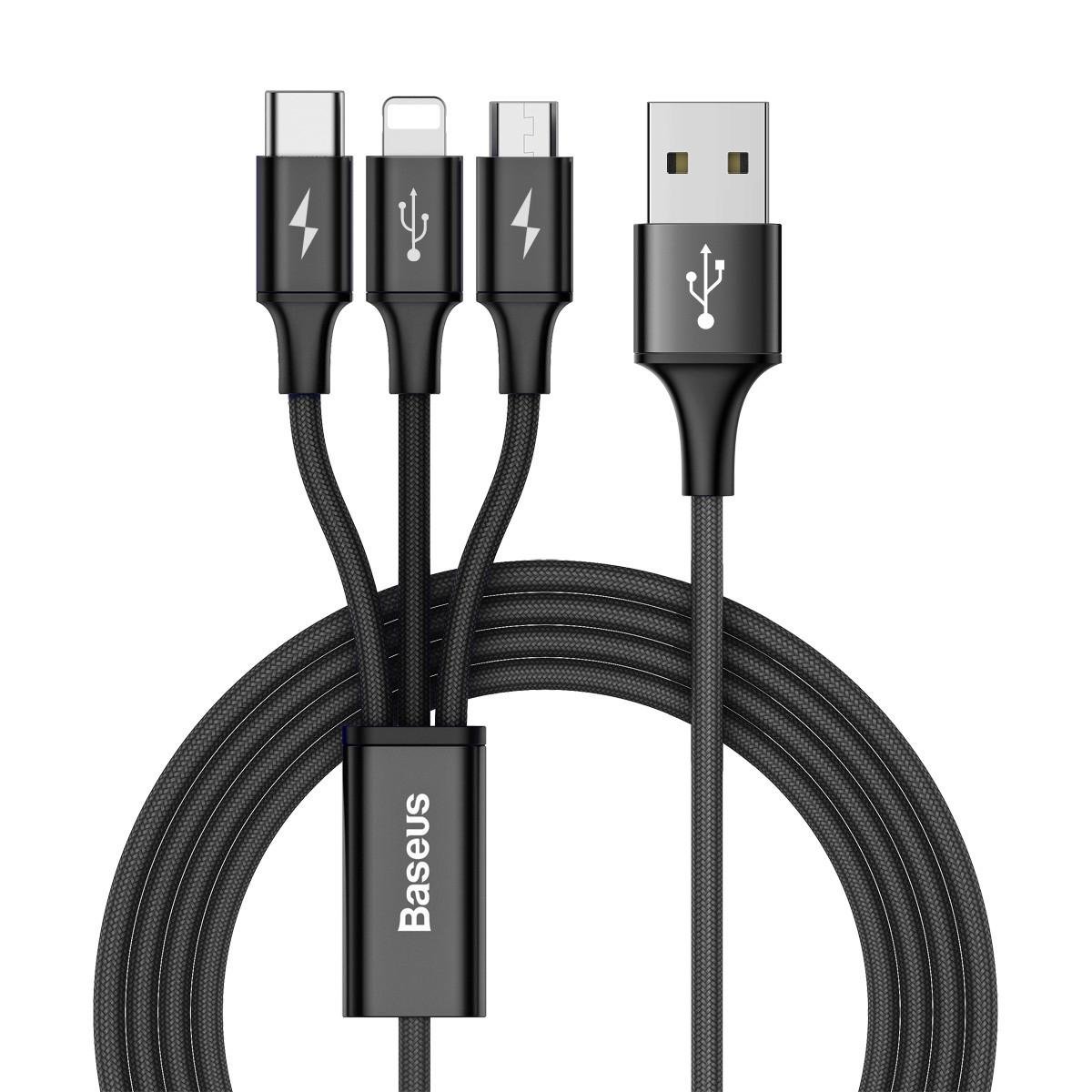 USB Кабель BASEUS Combo Micro USB/Lightning/Type-C Rapid Series 3-in-1 1,2 м 3A Black