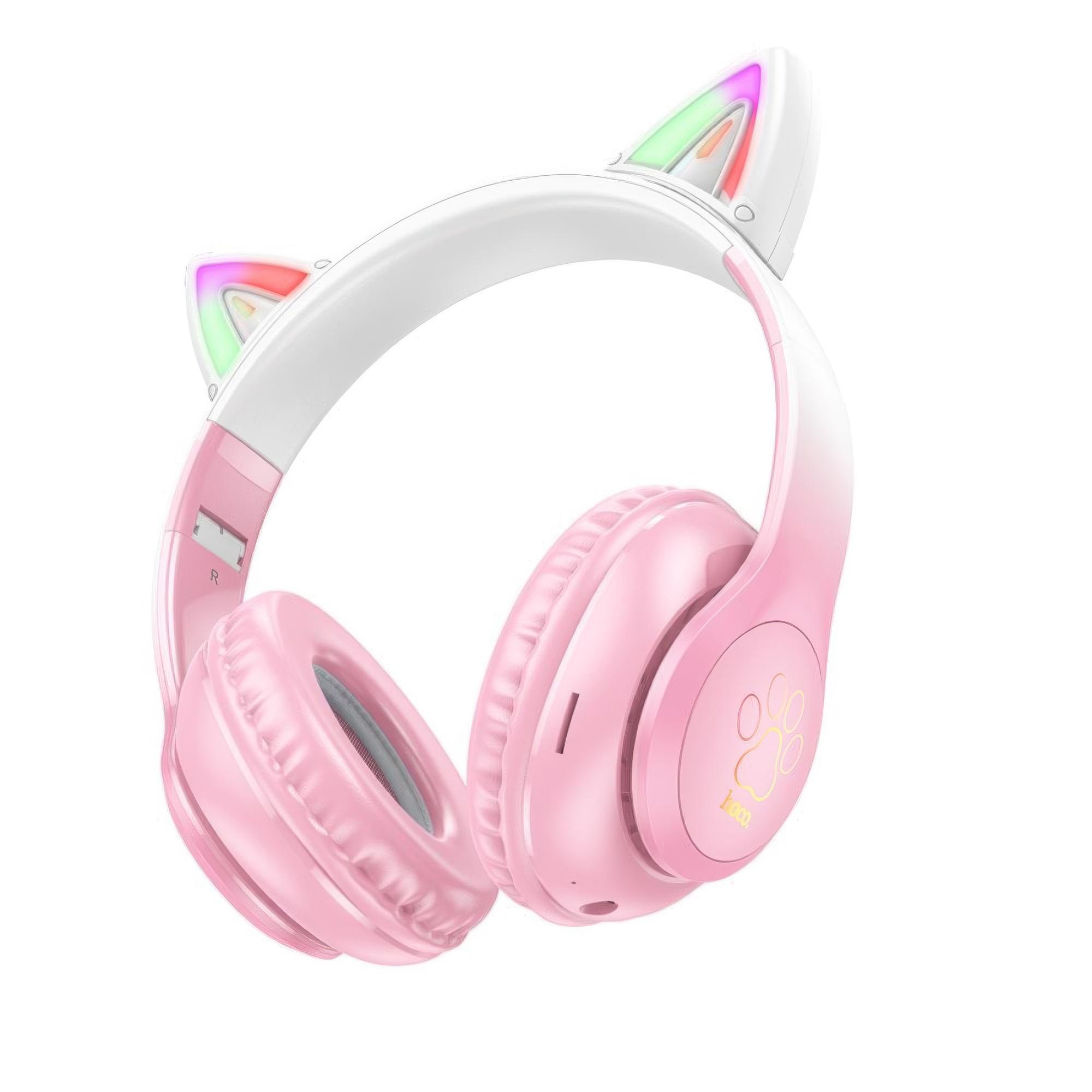 Наушники с подсветкой и ушками Hoco W42 Cat Ear Розовый (1010703-Pink)