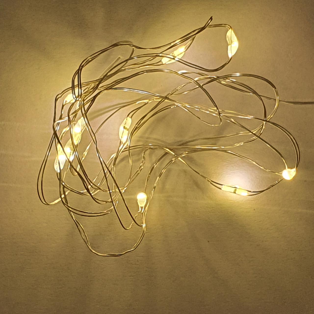 Гирлянда новогодняя LED 2 батарейки AA 120 см 10 лампочек с теплым белым светом 0,6 Вт (40_080)