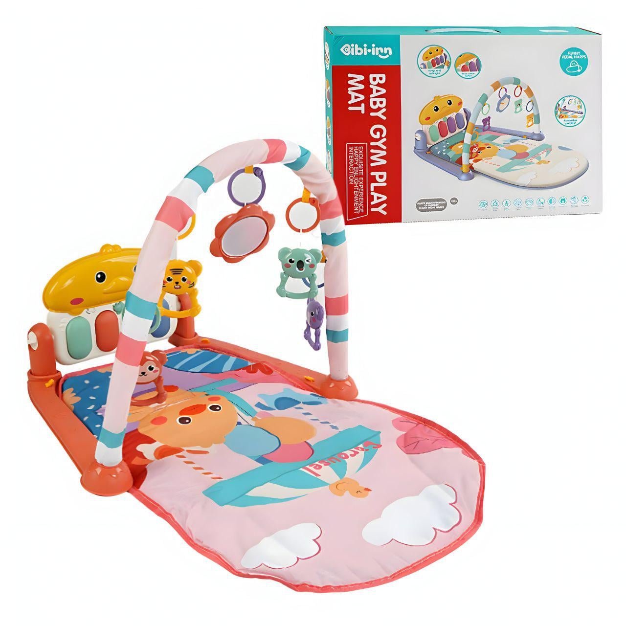 Коврик развивающий с пианино подвесными игрушками зеркалом и принтом Уточка