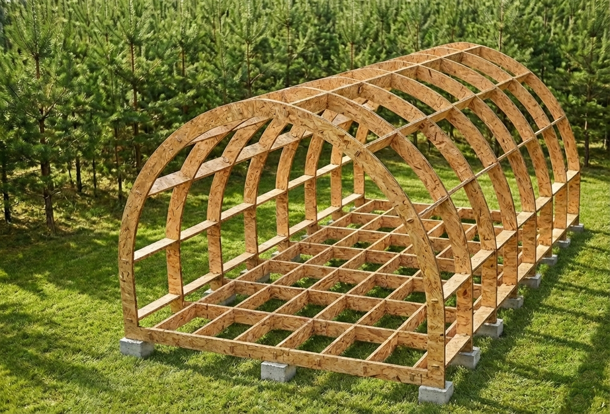 Каркас будинку типу барнхаус з плити OSB для глемпінгу 4400х5166х3250 мм