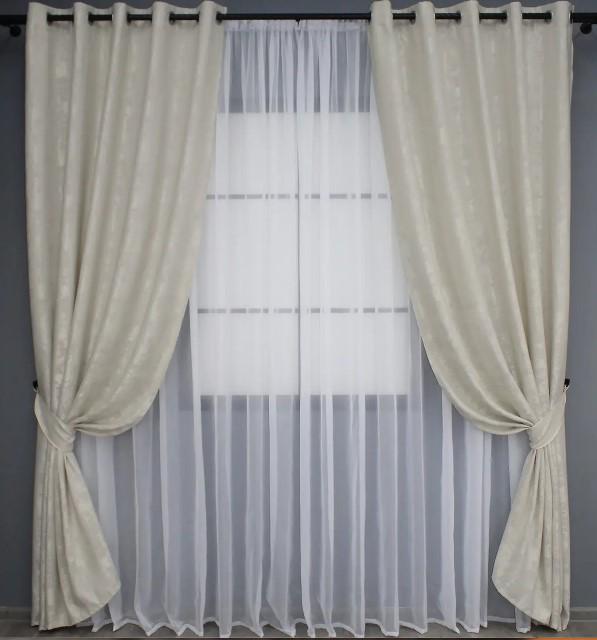 Штори на люверсах SULTAN XO жаккард 1,5х2,5 м 2 шт. Світло-бежевий (1281ш) - фото 1 Штори на люверсах SULTAN XO жаккард 1,5х2,5 м 2 шт. Світло-бежевий (1281ш) - фото 1