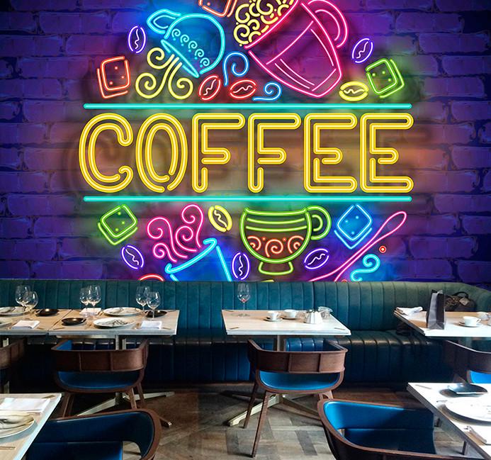 Фотошпалери на стіну для кухні/кафе Кольорова вивіска Coffee