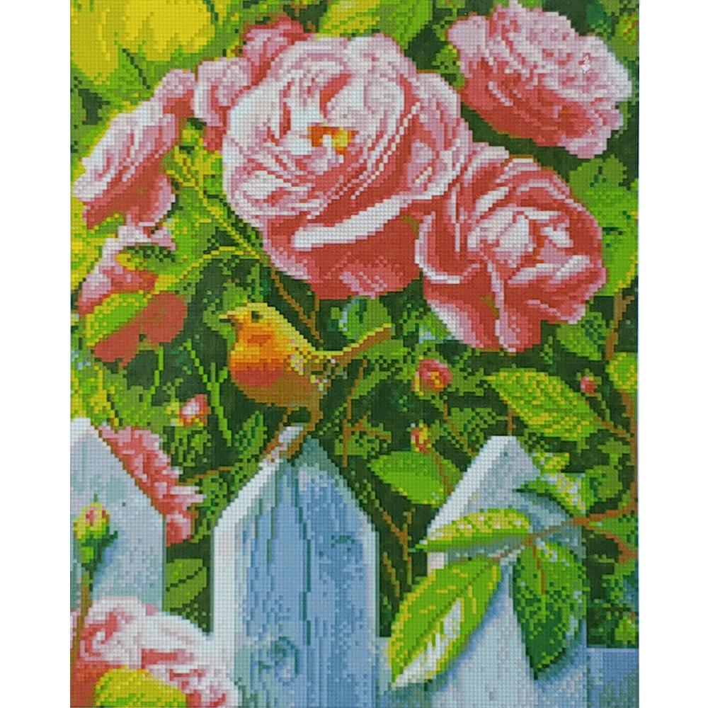 Алмазная мозаика Strateg Премиум Птичка у роз 40x50 см (D0018)