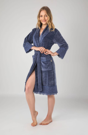 Халат женский Nusa 18191 хлопок/бамбук S Синий