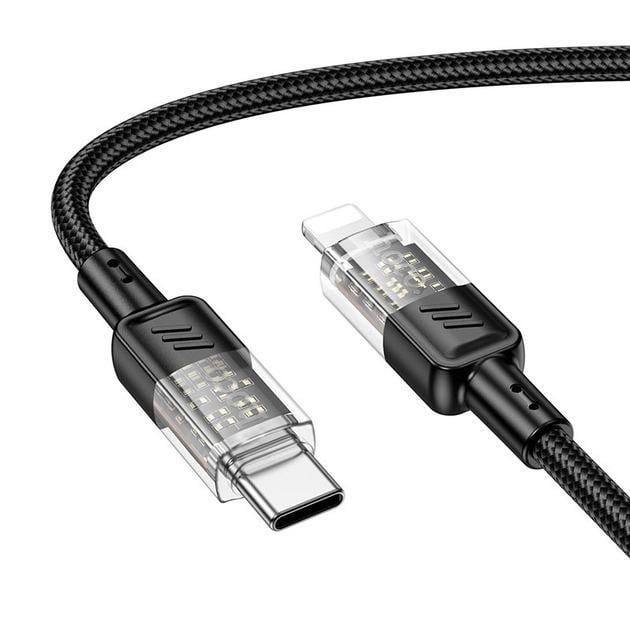 Кабель Hoco U129 Type-C to Lightning Spirit PD transparent charging data cable 27W 1,2 м Black (20741440)