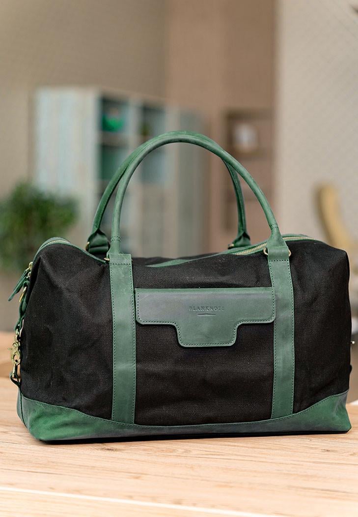 Дорожня сумка з канвасу та натуральної шкіри Crazy Horse Зелений (A-028159)