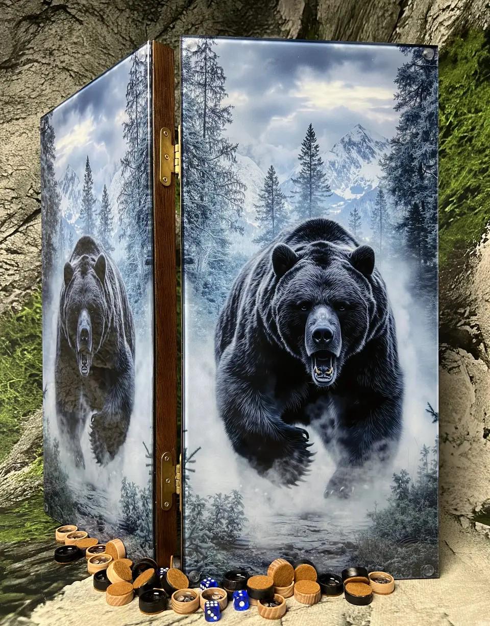 Нарды из дерева и каленого стекла Медведь и Волк 50 см (Н-202) Нарды из дерева и каленого стекла Медведь и Волк 50 см (Н-202)