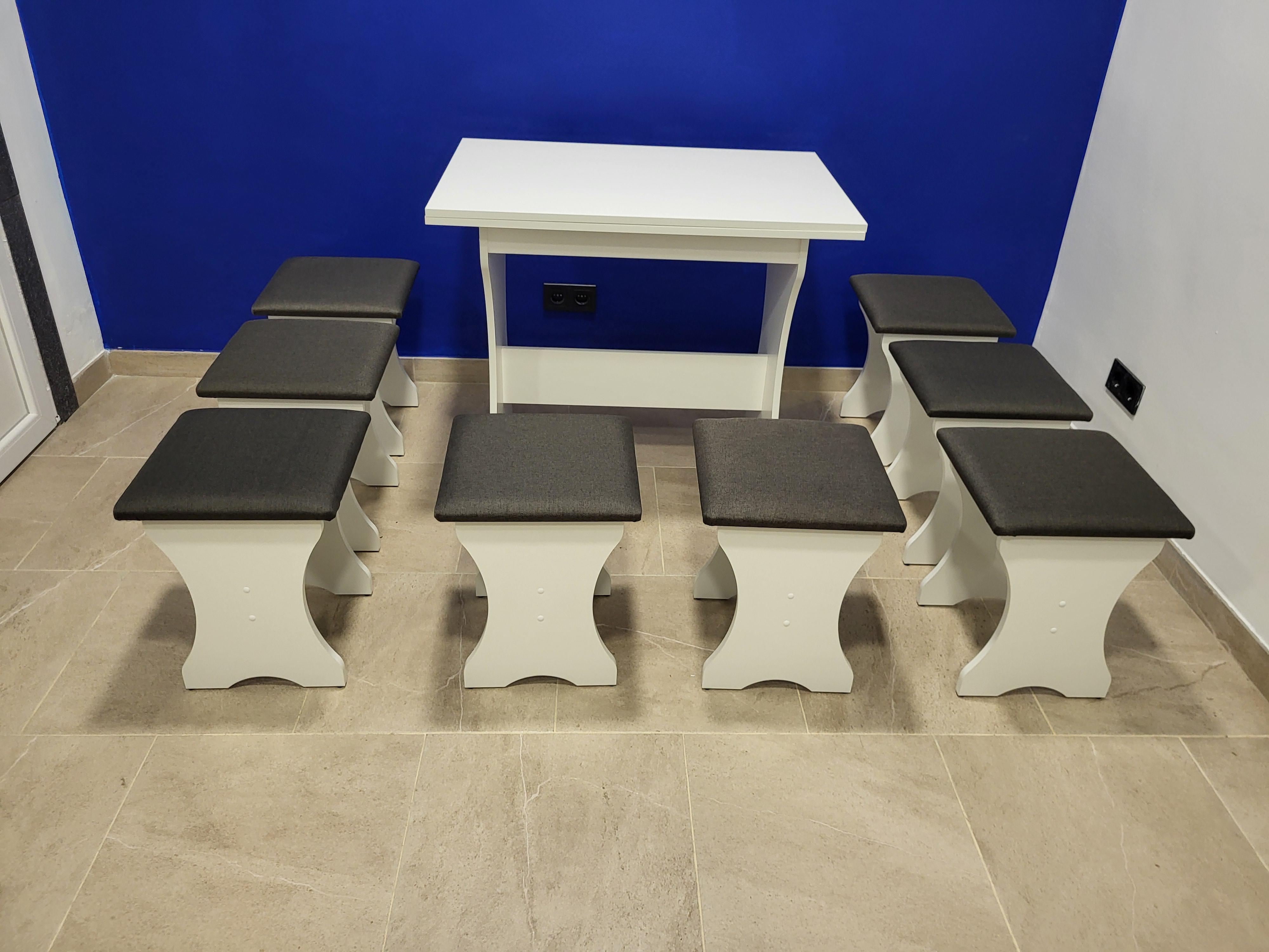 Стіл розкладний та 8 табуреток Сімейний Білий/Мальмо (S8T-B-M)