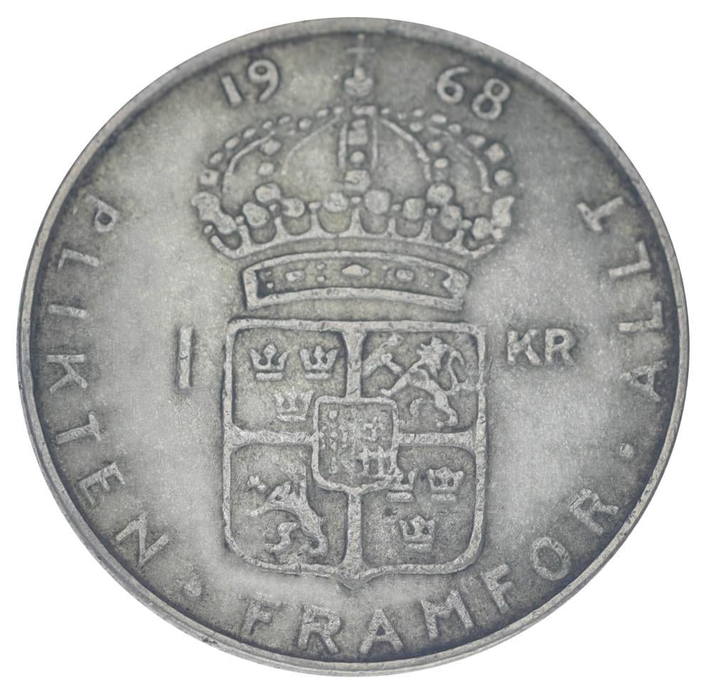Коллекционная монета Швеция 1 крона 1968 Серебро F-VF (М17873)