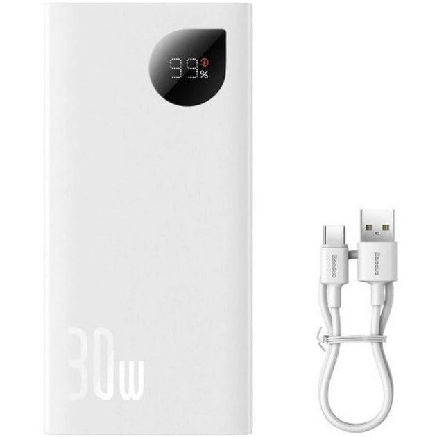 Повербанк BASEUS 10000 mAh 30 W 5 A Adaman2 Digital Display с технологией QC3.0/PD3.0 2USB Type-C кабель USB to Type-C White (PPAD040002) Повербанк BASEUS 10000 mAh 30 W 5 A Adaman2 Digital Display с технологией QC3.0/PD3.0 2USB Type-C кабель USB to Type-C White (PPAD040002)
