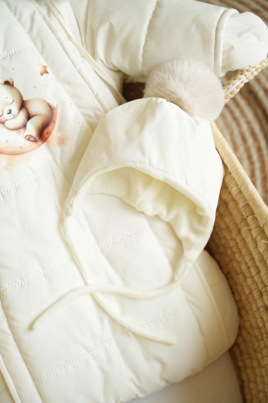 Комбинезон-мешочек с шапочкой на выписку зимний 0-6 мес. Молочный (9059) - фото 2