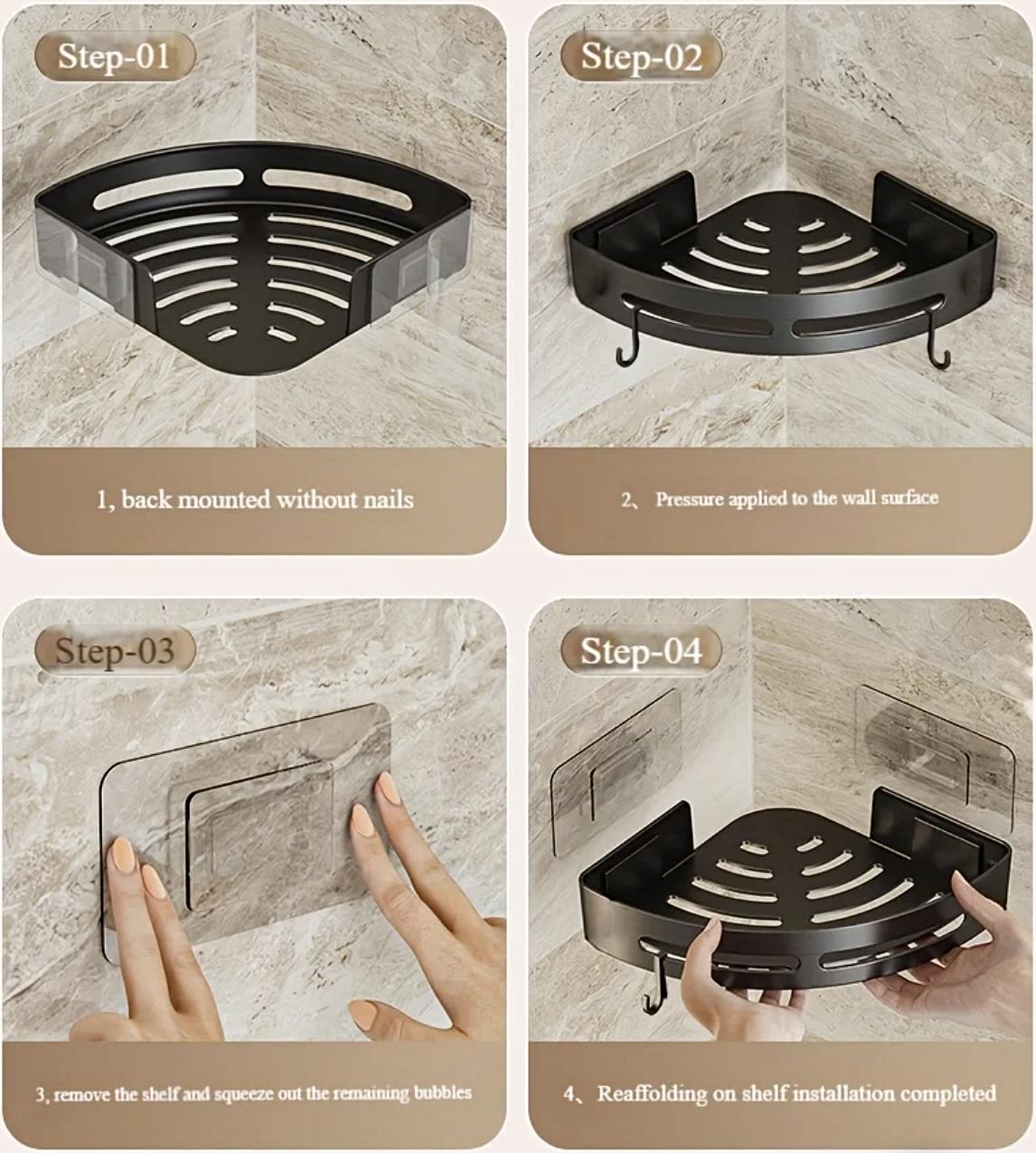 Полка угловая Wuke лофт самоклеящаяся в ванную комнату на стену пластиковая Черный - фото 7 Полка угловая Wuke лофт самоклеящаяся в ванную комнату на стену пластиковая Черный - фото 7