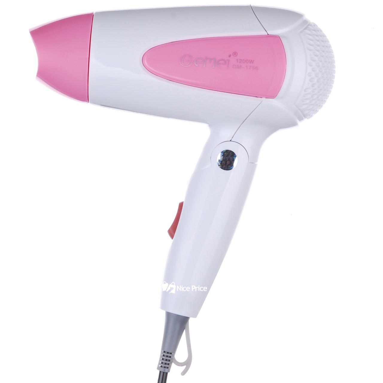 Фен дорожный Gemei GM-1756 1200 W Рожевий (1490td)