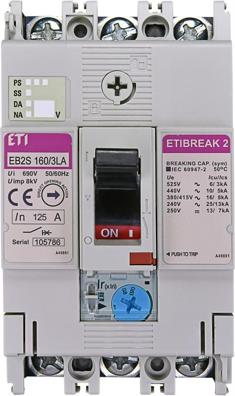 Автоматический выключатель ETI EB2S 160/3LA 3Р 125А 16кА (4671884) - фото 1