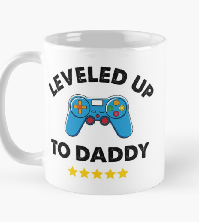 Чашка керамическая с принтом "Leveled up to daddy" для отца 330 мл Белый (ПАПА39Ч)