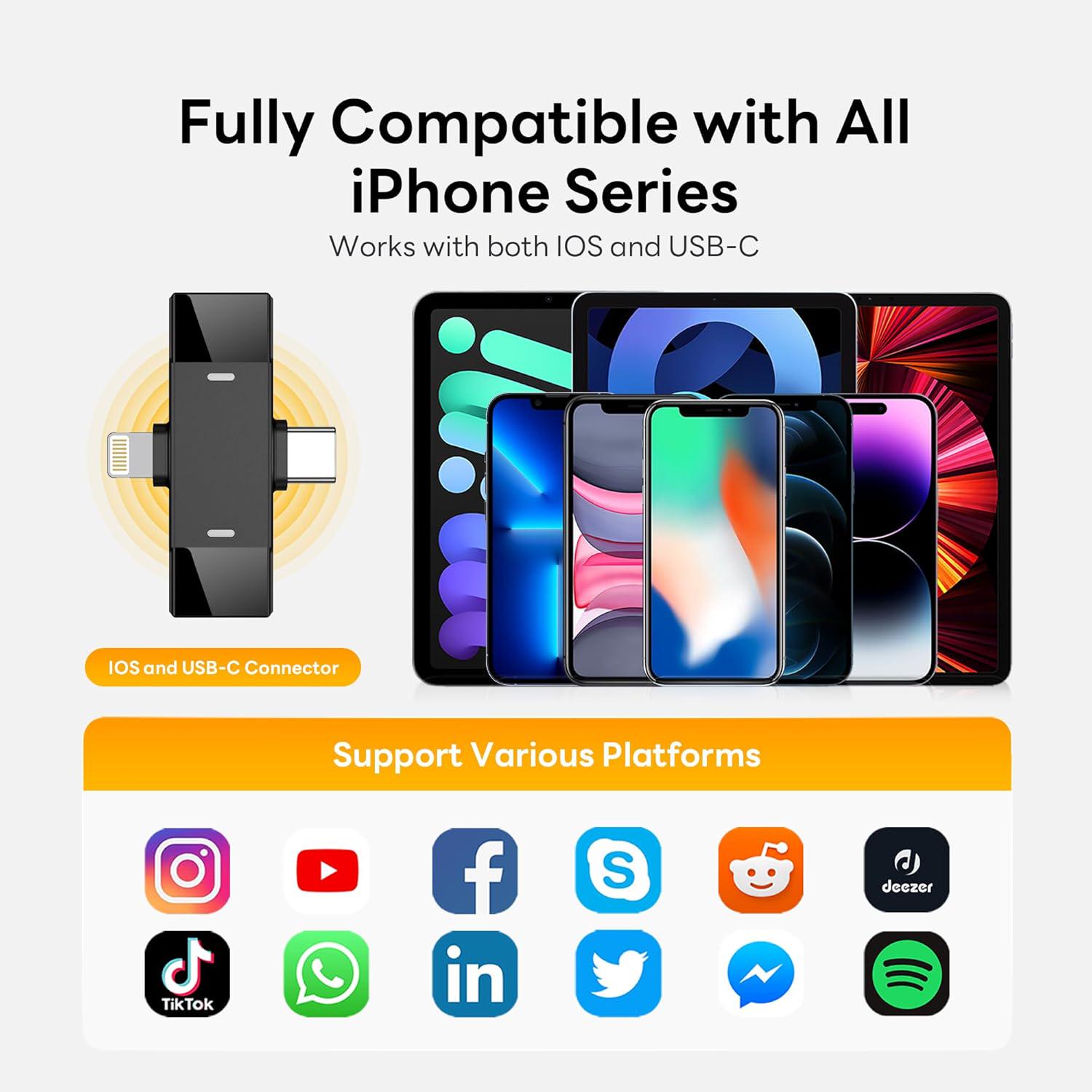 Микрофоны беспроводные Qhot Bluetooth (iOS&USB-C/2Mic M1) - фото 9