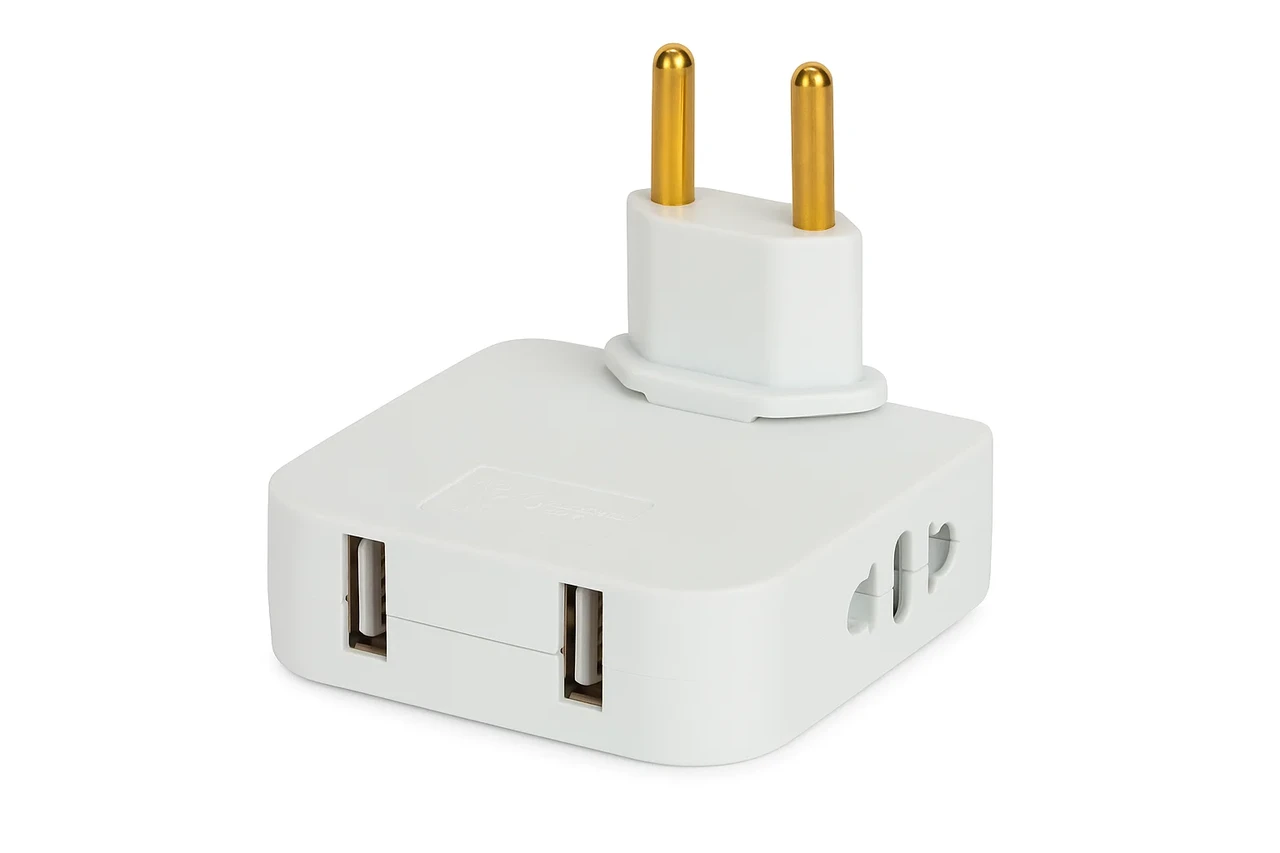 Сетевой переходник-тройник 2хUSB 3в1 EU/UK поворотный 180° розетки 2 шт. 250V 10A (30837557)