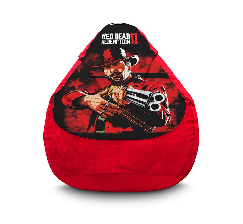 Крісло мішок iPuff RDR 2 Arthur Morgan and gun Флок XXXL 100х135 см Червоний