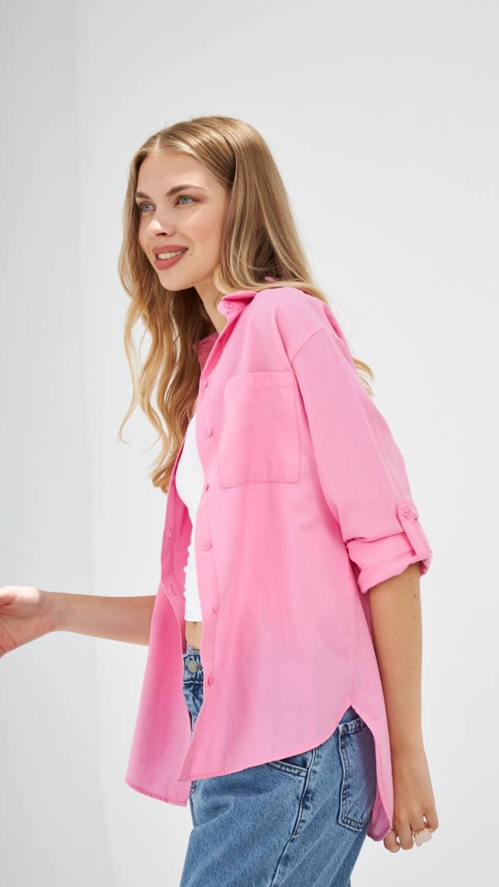 Рубашка женская MIX RAY 9942 базовая удлиненная спинка оверсайз с карманом M Розовый (1299) - фото 9 Рубашка женская MIX RAY 9942 базовая удлиненная спинка оверсайз с карманом M Розовый (1299) - фото 9