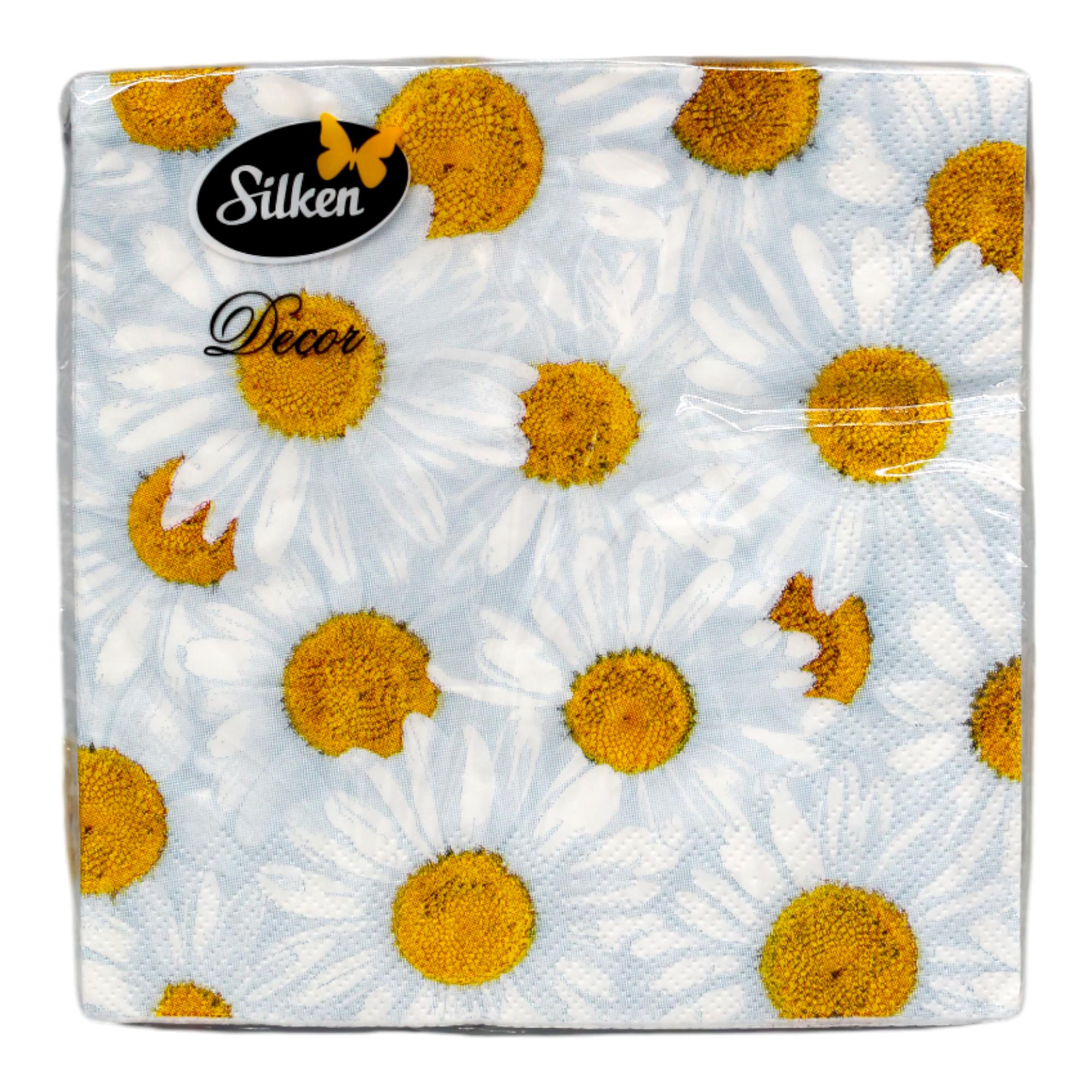 Салфетки бумажные Silken Ромашки 3 слоя 33x33 см 18 шт. (НФ-00007192)