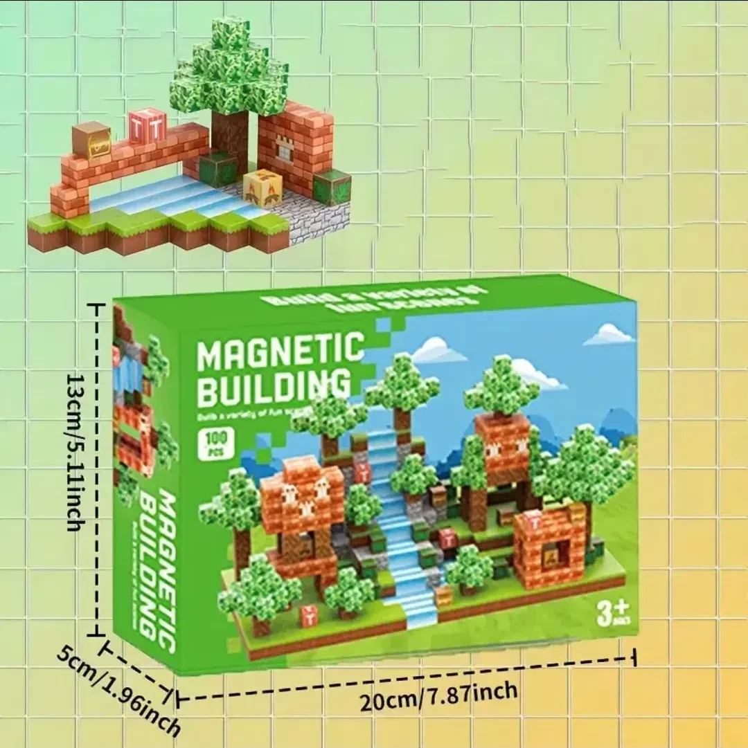 Конструктор магнитный Майнкрафт водопад со тайником и лесом 100 дет. - фото 3