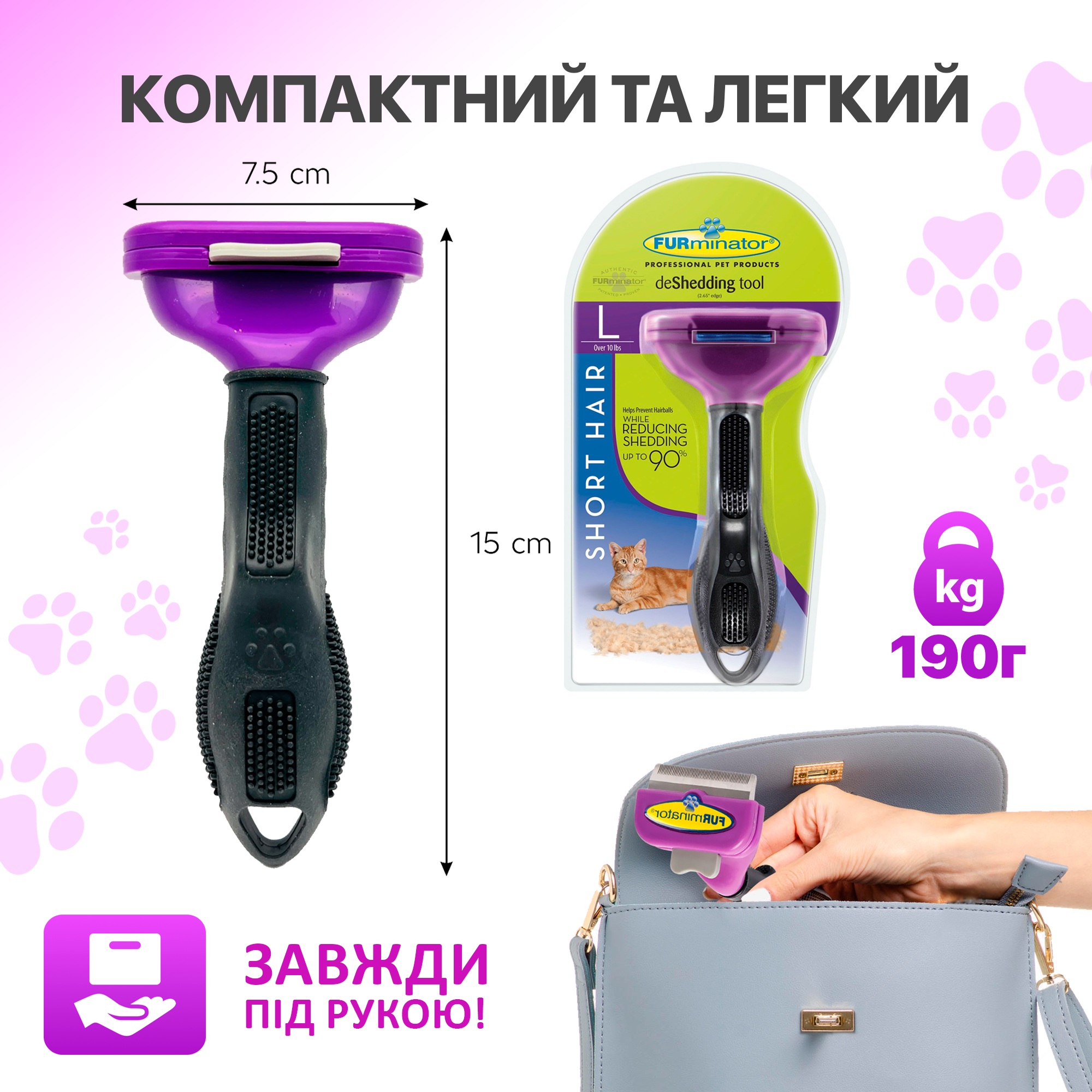 Фурмінатор для котів з довгою шерстю FURminator розмір L 6,5 см з кнопкою (PQ-08) - фото 9