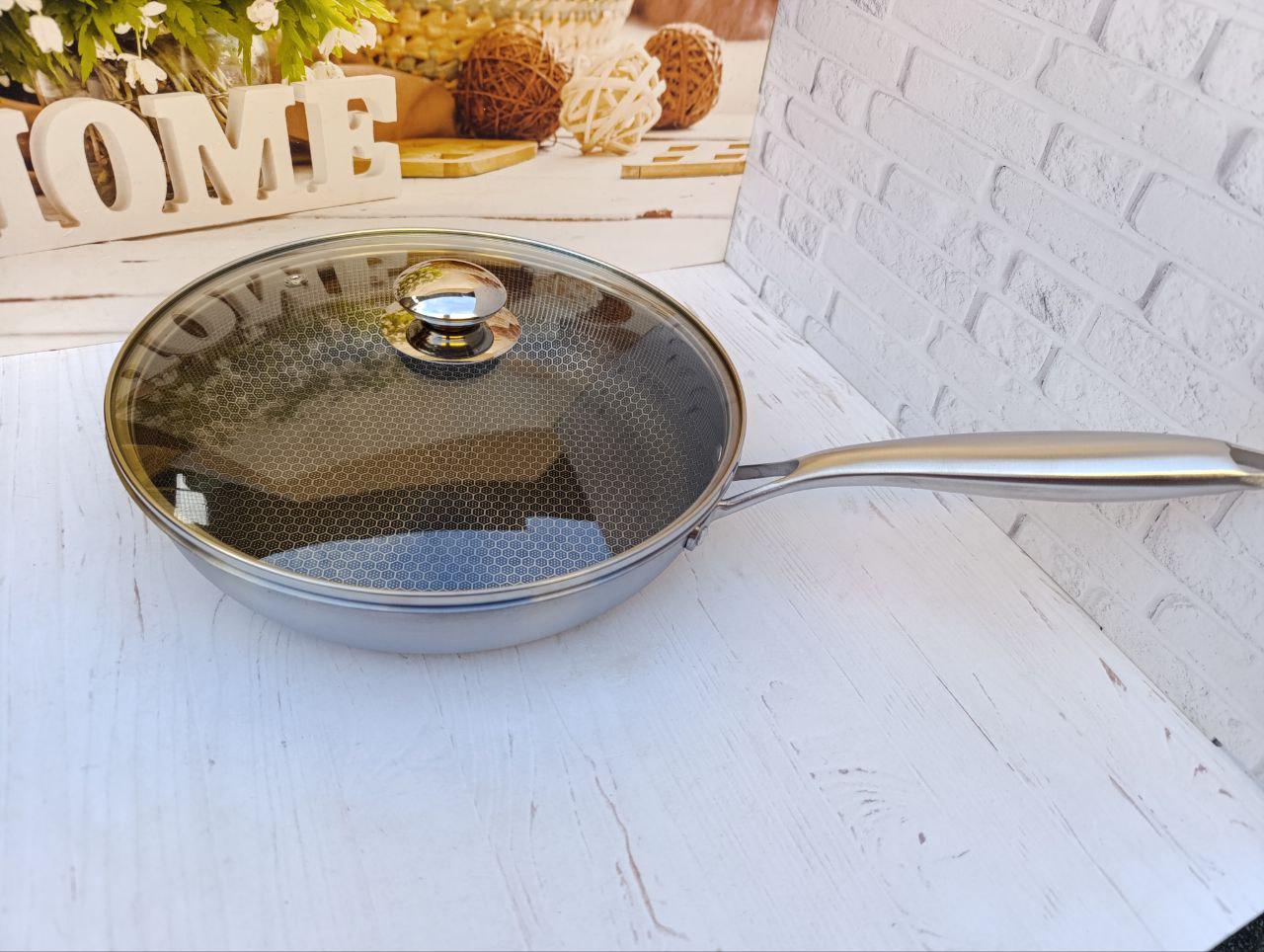 Сковорода з кришкою A-PLUS CS3056 нержавіюча сталь з антипригарним покриттям HONEYCOMB 24 см (CS3056)