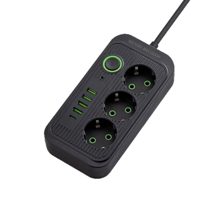 Мережевий фільтр подовжувач на 3 розетки з 4 USB-A і 1 USB-C PD 2 м Чорний - фото 4