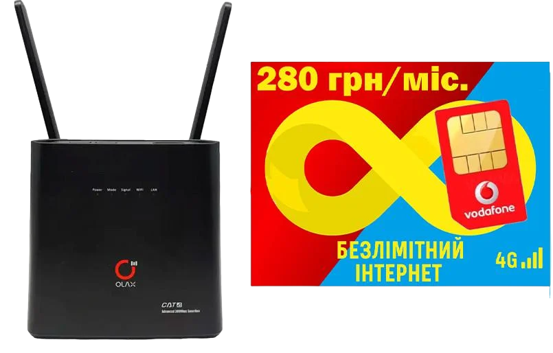 Роутер стаціонарний OLAX AX9 PRO WI-FI 3G/4G LTE 4000 мАг та безлімітний стартовий пакет Vodafone інтернет