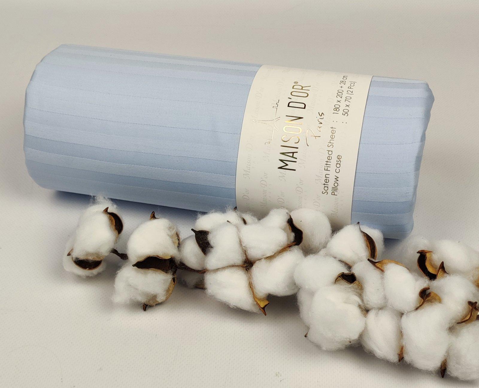 Простынь на резинке Maison D'or 100x200 см с наволочкой страйп-сатин Blue (CN23360)