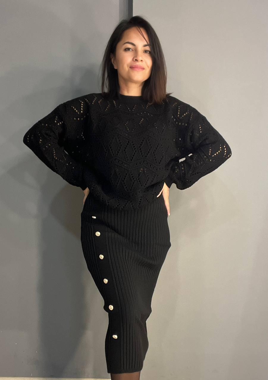 Светр жіночий MIX RAY 6772 ажурна в'язка сітка ромби OS Чорний (1184) - фото 9