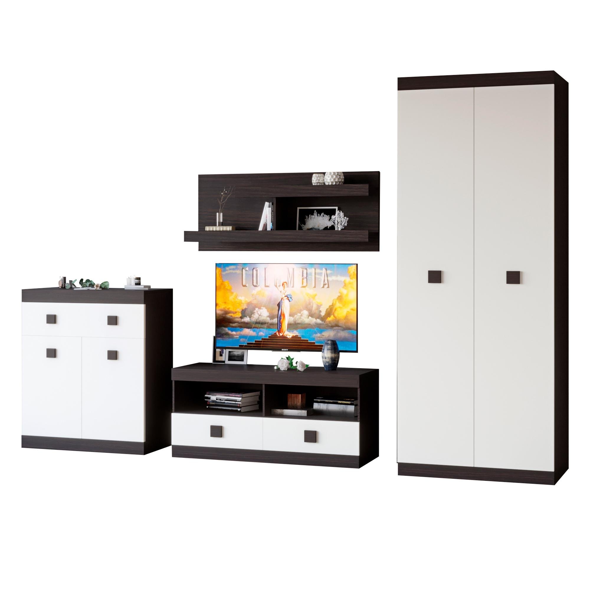 Стенка для гостиной Эверест Соната 7 модульная 4 элемента Венге/Белый (EVR-2242)