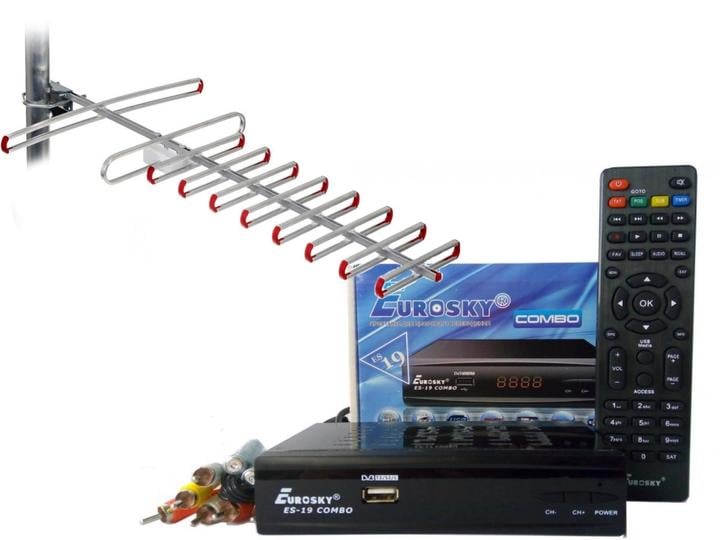Комплект DVB-S2/T2 тюнер комбинированный Eurosky ES-19 Combo/антенна внешняя SUPER 8 60 км Комплект DVB-S2/T2 тюнер комбинированный Eurosky ES-19 Combo/антенна внешняя SUPER 8 60 км