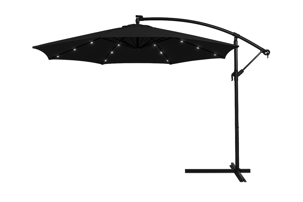 Садова парасолька WCG з поліестеру 160G сталевою рамою LED-підсвічування на сонячній панелі з чохлом 3 м Чорний (W-7011LED-BL1) - фото 2 Садова парасолька WCG з поліестеру 160G сталевою рамою LED-підсвічування на сонячній панелі з чохлом 3 м Чорний (W-7011LED-BL1) - фото 2