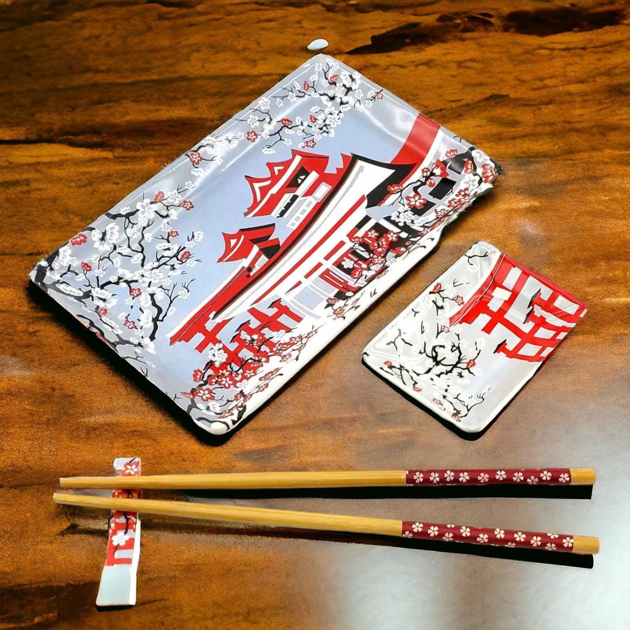 Набор посуды для суши Цветение сакуры сервировочный 4 предмета 28х14 см (07-34280I) - фото 7