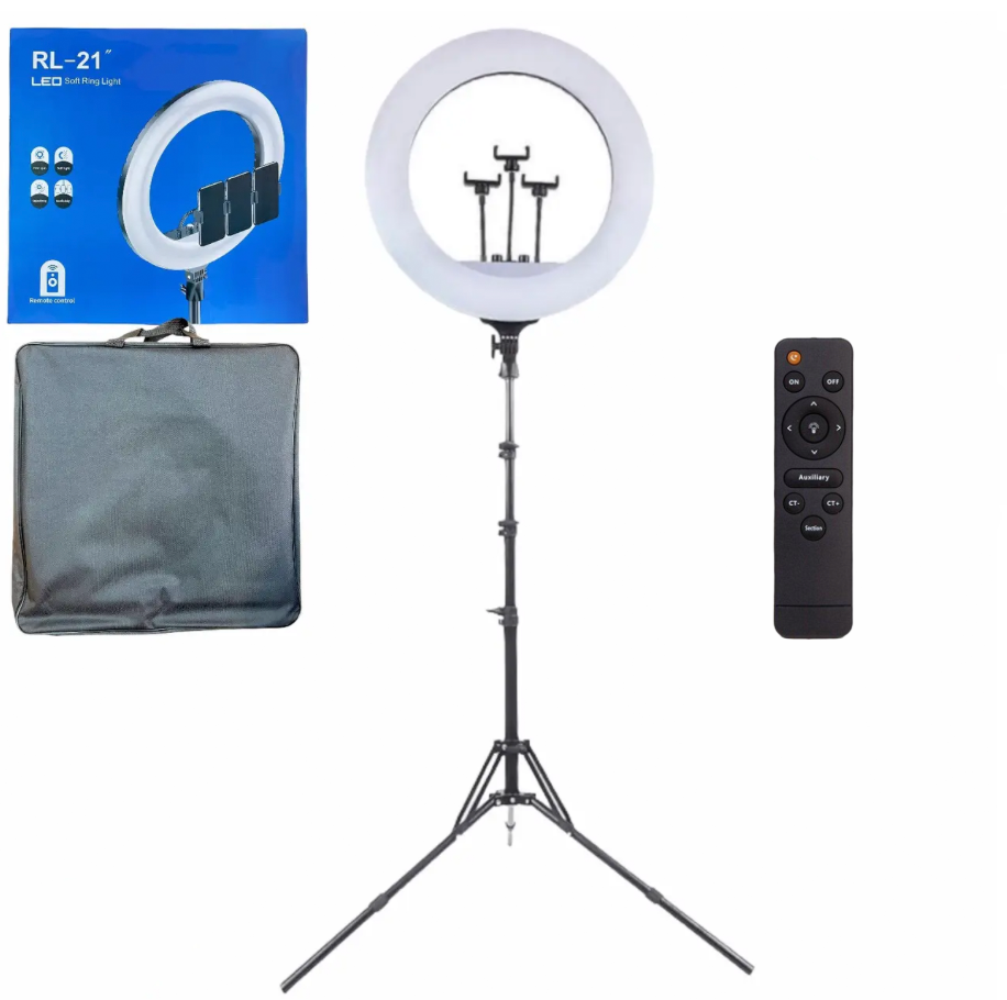 Кільцева лампа RL-21 LED 54 см 55 Вт з тримачами для телефона/пультом/чохлом/штативом 2 м (Е500126)