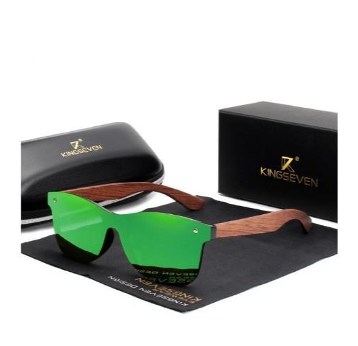 Солнцезащитные очки KINGSEVEN DESIGN Wayfarer в цельной оправе и деревянными дужками Зелtный (B5504)