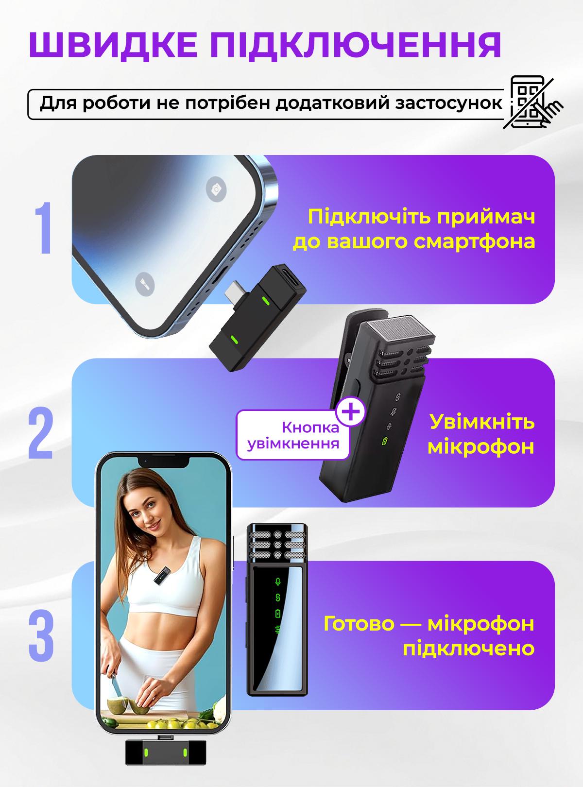 Мікрофон бездротовий петличний OnePro з вітрозахисною насадкою Чорний (73720) - фото 3 Мікрофон бездротовий петличний OnePro з вітрозахисною насадкою Чорний (73720) - фото 3