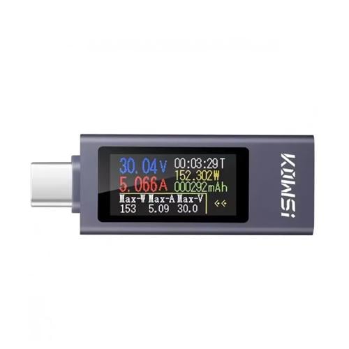 Тестер USB KWS-2302C тока/напряжения/мощности/энергии 4-30В 0-12А Type-C Grey (967224)