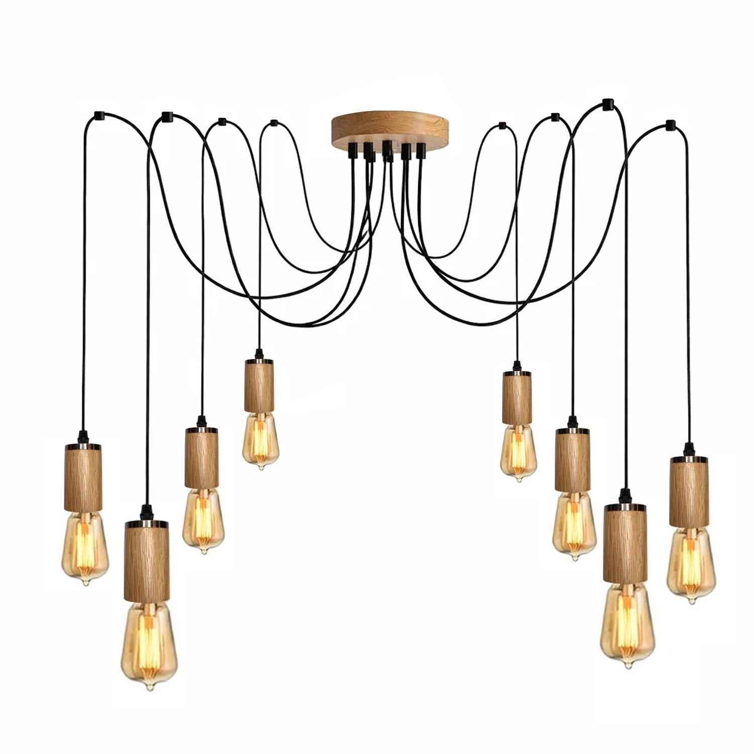 Люстра-паук в скандинавском стиле на 8 ламп с деревянным патроном с накладкой античная медь Люстра-паук в скандинавском стиле на 8 ламп с деревянным патроном с накладкой античная медь