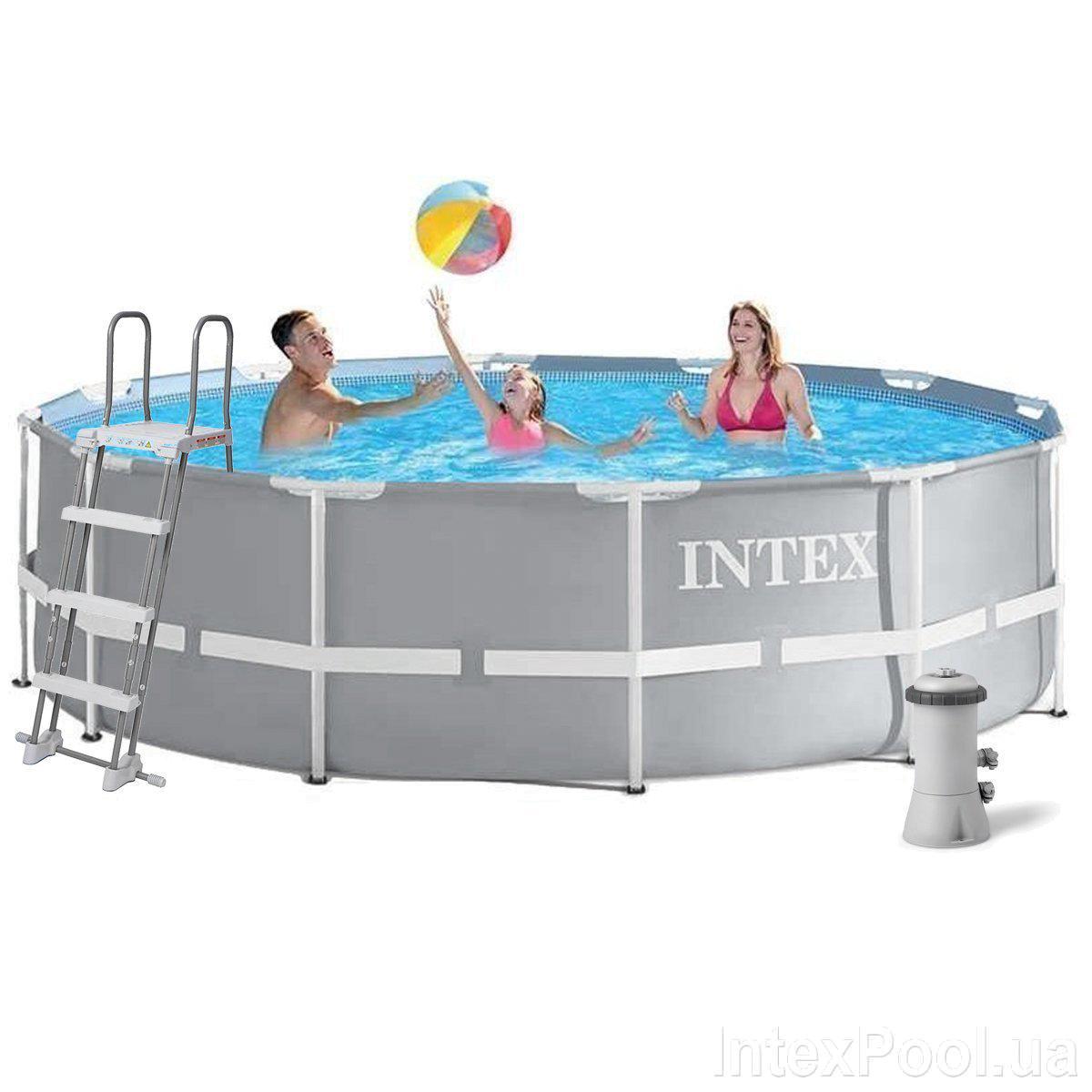 Бассейн каркасный Intex 26718 10685 л с фильтр-насосом и стремянкой в комплекте 366х122 см (26718) - фото 2