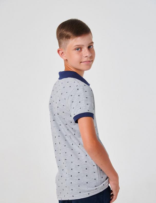 Футболка-поло для мальчика Smil Лакоста Рисунок на сером 170 см (114874) - фото 4